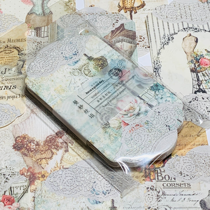 CORSETS BUSTIERS & FASHION DRESS FORMS Paper Lace Ephemera Pack ~ 45 Sheets ~ Size 2.5 x 4.25 Inches