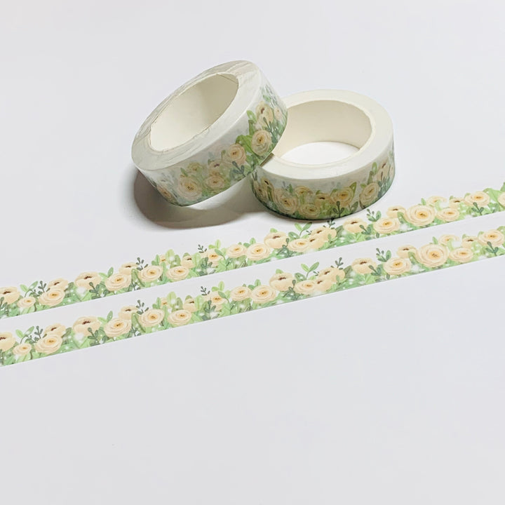 SOFT PASTEL YELLOW ROSES Washi Tape ~ 1 Roll ~ 15mm x 10m (33 Feet)