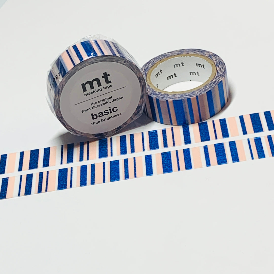 OVERLAPPED STRIPES METALLIC NAVY FOIL MT Washi Tape - 1 Roll - 15mm x 7m (23 Feet)