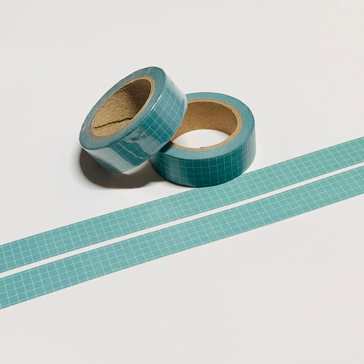 SAGE BLUE GREEN Grid Washi Tape ~ 1 Roll ~ 15mm x 10m (33 Feet)