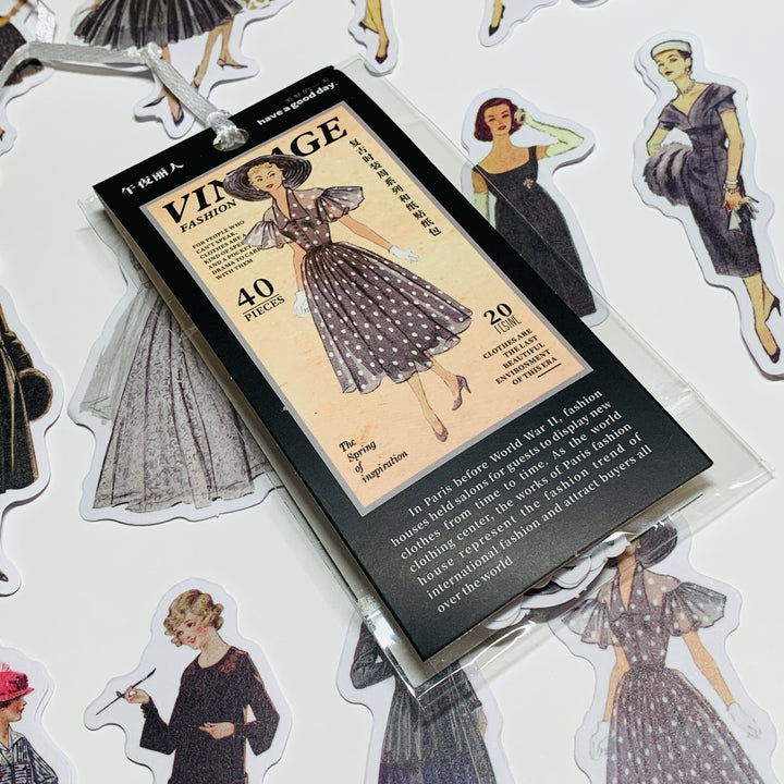 LITTLE BLACK VINTAGE DRESS Girls Peelable Stickers  ~ 40 Pieces ~ Each Sticker is 60mm x 80mm