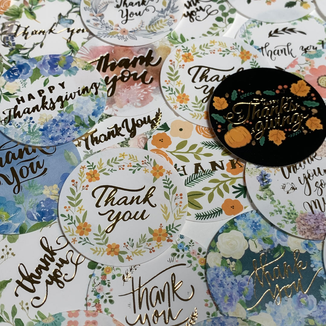 KATERINA FLORAL THANKSGIVING Thank You Peelable Stickers  ~ 46 Pieces ~ Each Sticker is Approximately 35mm