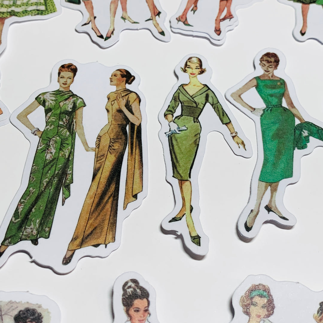 GREEN SLEEVES VINTAGE DRESS Girls Peelable Stickers  ~ 40 Pieces ~ Each Sticker is 60mm x 80mm