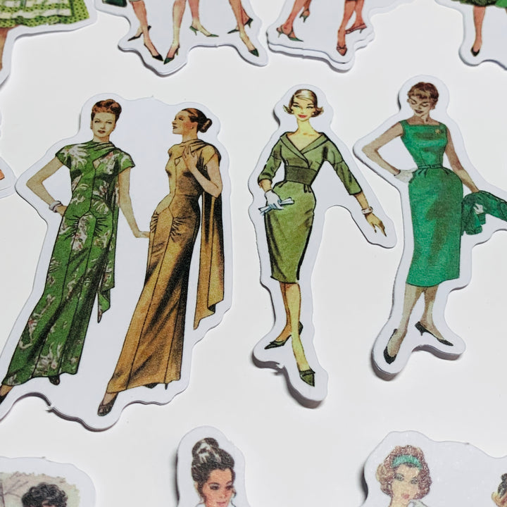 GREEN SLEEVES VINTAGE DRESS Girls Peelable Stickers  ~ 40 Pieces ~ Each Sticker is 60mm x 80mm