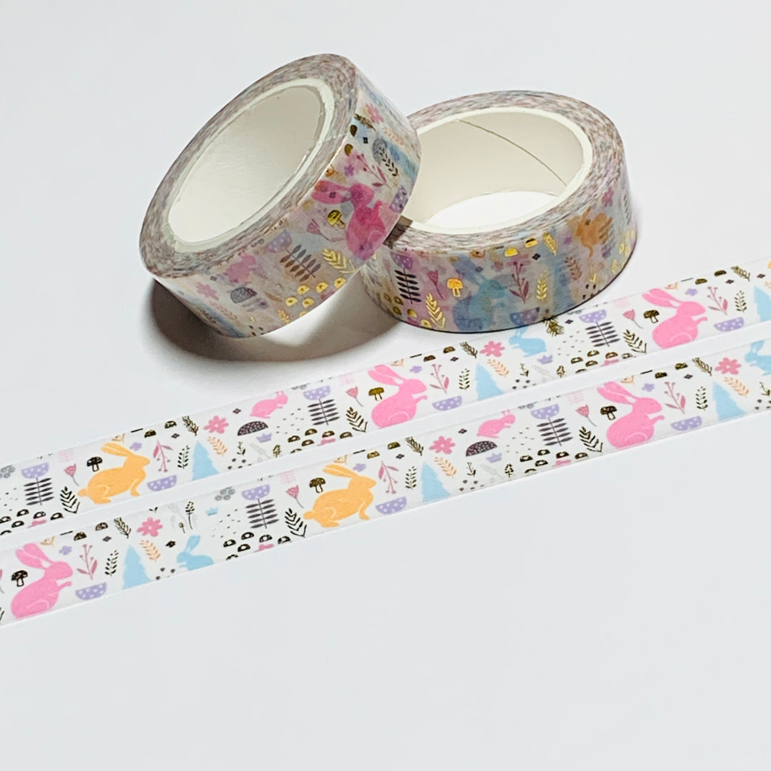 EASTER BUNNY PASTEL Gold Foil Washi Tape ~ 1 Roll ~ 15mm x 10m (33 Feet)