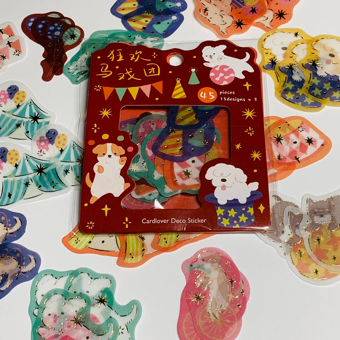 CIRCUS ANIMAL PARTY With Gold Foil Sticker Flakes Stickers ~ 45 Pieces ~ Approximately 38mm Each